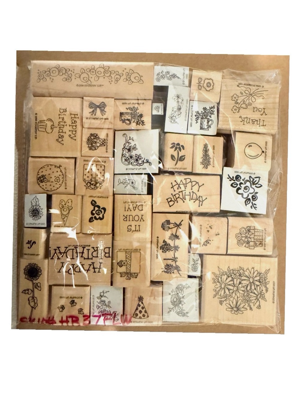 Stampin’ Up Vintage Wood Block Rubber Stamps Lot 37 Pc Holiday.Greetings Floral
